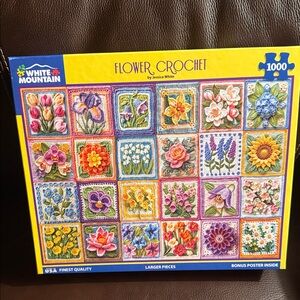 White Mountain Flower Crochet Puzzle. 1000 pieces. Complete like new